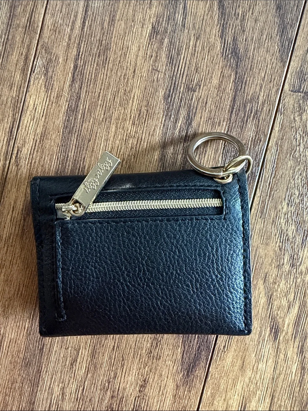 Itzy Ritzy Black Leather Key Ring Pouch with Gold Accent
